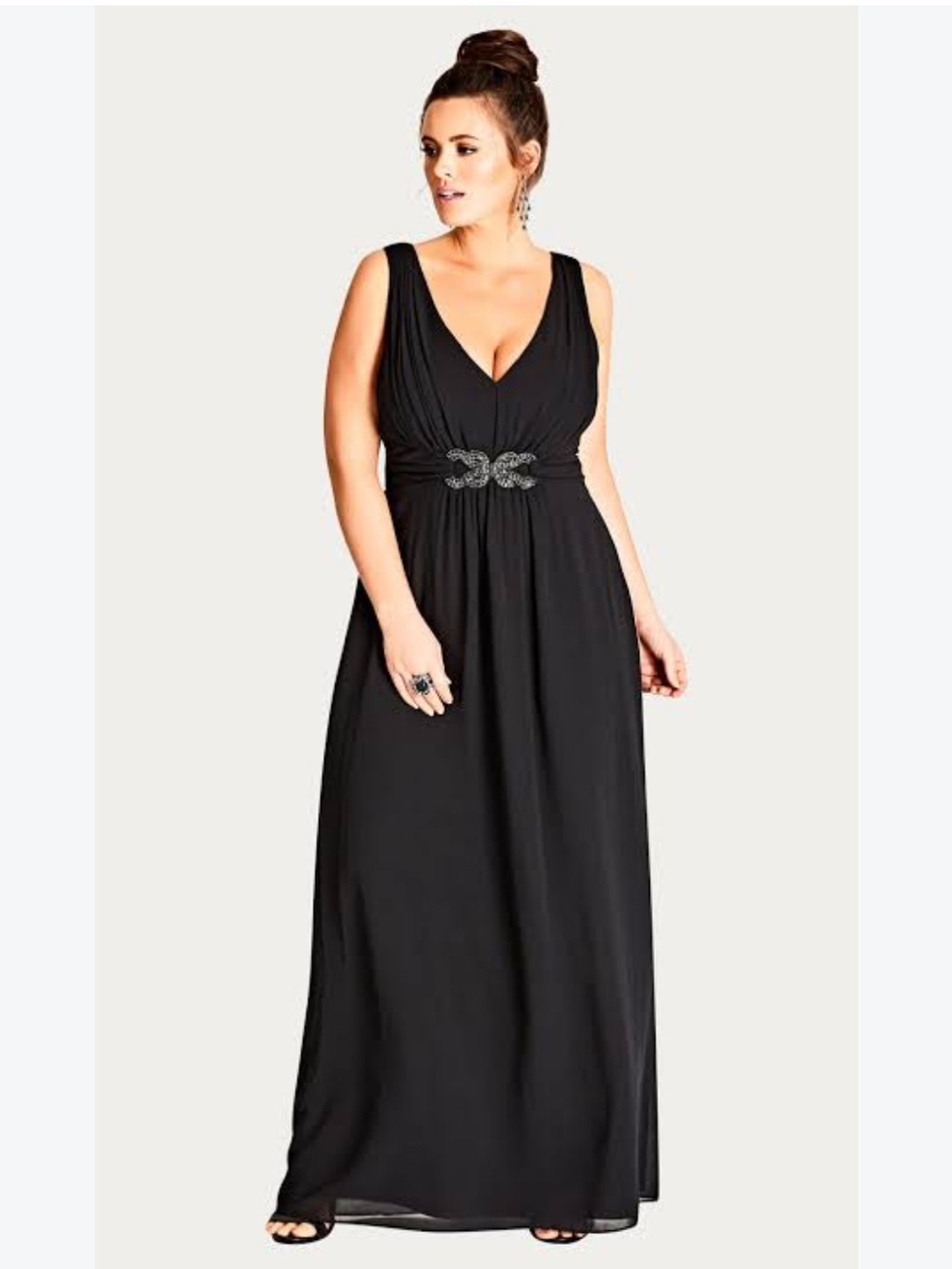 NWT City Chic Black Sleeveless Rhinestone Maxi Evening Dress /Gown Large 20